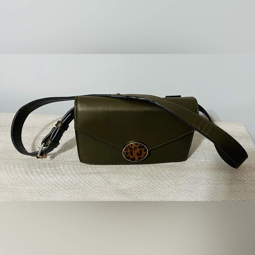 Vintage Bershka Shoulder Bag – Olive Green with Leopard Print Accent - Picture 5 of 14